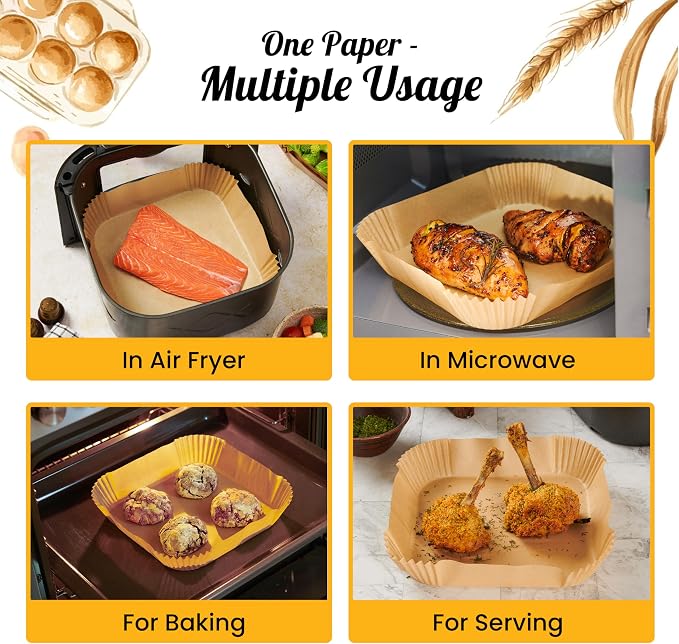 250 pcs Air Fryer Liners, Disposable Airfryer Paper Liners | Non-Stick and Oil Proof for Easy Cleanup, Great for Oven, Pans & Baking – 8" Square for 5-8 qt Basket by Baker's Signature