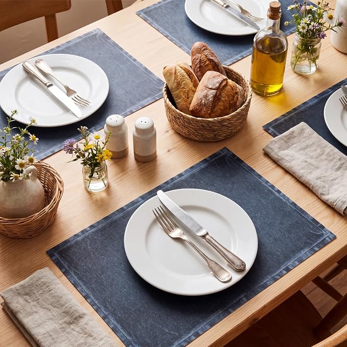 100 Pcs Denim Paper Placemats Faux Jean Blue 14 x 10 Inch Disposable Place Mats for Western BBQ Cowboy Wedding Bridal Shower Party Home Table Kitchen Decor