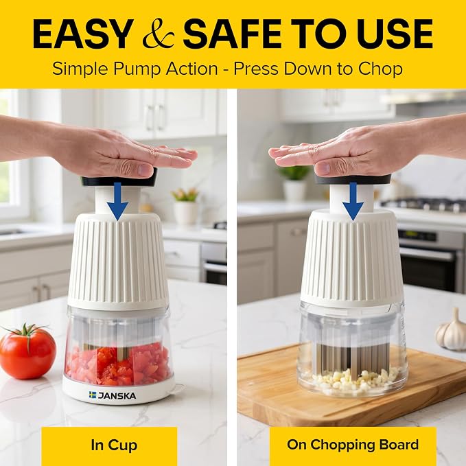 UltraChop Push Food & Vegetable Chopper | Heavy-Duty Stainless Steel Blades, Durable & Ergonomic Design, Veggie, Meat, Garlic Cutter, Slicer, Soft Non-Slip Grip