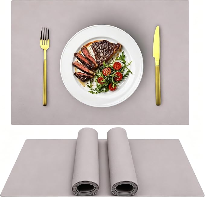 IYYI Silicone Placemats, Dining Placemats Set of 4, Waterproof Placemats for Kids, Non-Slip Silicone Mats for Dinner Table, Heat Resistant & Dishwasher Safe (Light Gray, 17.6" ×12.5")