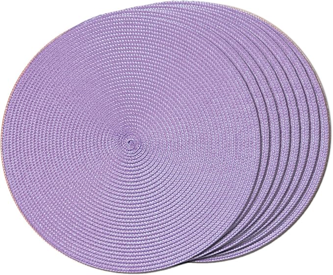 FunWheat Round Braided Placemats Set of 8 Table Mats for Dining Tables Woven Washable Non-Slip Place mats 15 inch(Lavender Purple,8pcs)