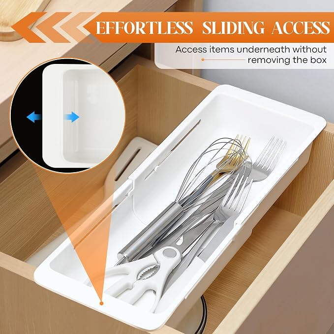 1 Pack Deep Drawer Organizer Adjustable Storage Bin(12.4-17.7") | Adjustable Width Design, Maximize Drawer Storage, Kitchen & Home Organization Solution