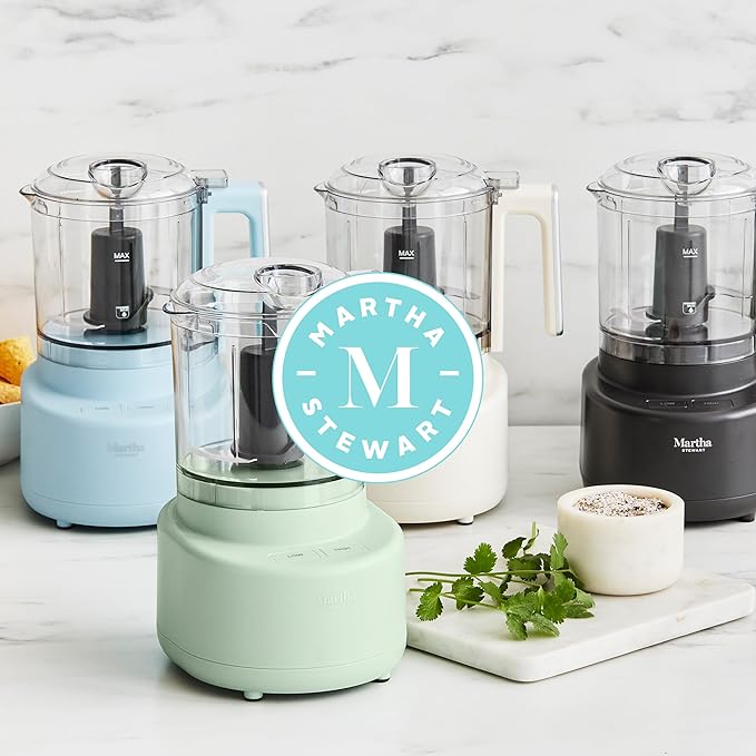 Martha Stewart 3 Cup Electric Vegetable Chopper & Mini Food Processor, Gray | 24oz BPA-Free Bowl, Stainless Steel Blades, Pour Spout, Dice, Puree, Mince, Chop Vegetables & Herbs, Dishwasher-Safe Parts