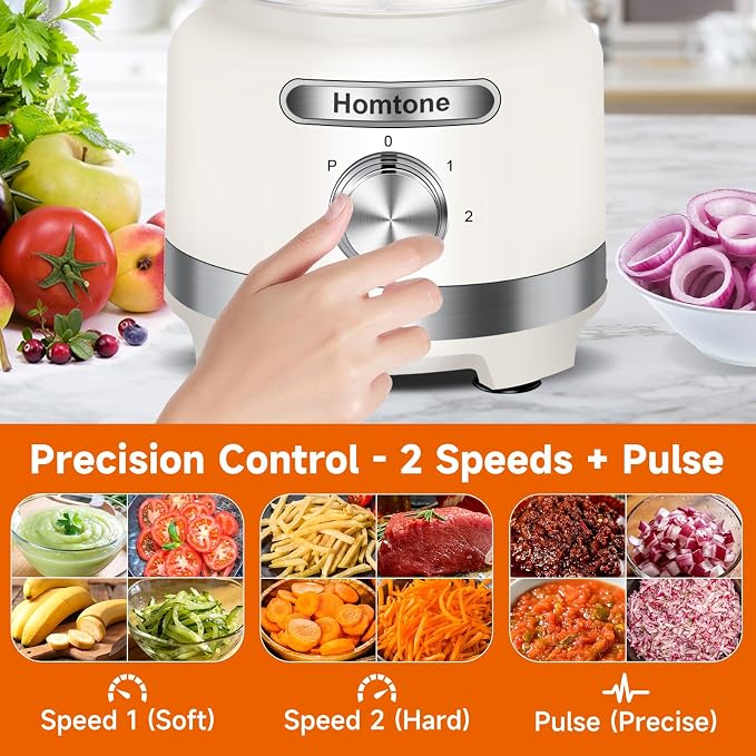 Homtone Food Processor, Large 16 Cup 9-in-1 Veggie Chopper for Dough/Fries | French Fry Cutting, Slicing, Shredding, Chopping, Kneading & Emulsifying, Easy Meals prep for Family, Party & Week, Beige