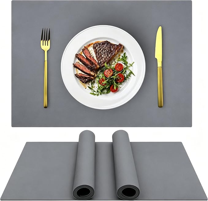 IYYI Silicone Placemats, Dining Placemats Set of 4, Waterproof Placemats for Kids, Non-Slip Silicone Mats for Dinner Table, Heat Resistant & Dishwasher Safe (Dark Gray, 17.6" ×12.5")