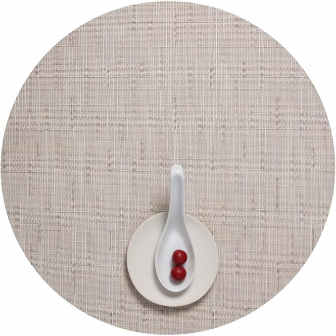 Chilewich Bamboo Placemats Set of 4, Round Woven Placemats | Reusable, Stain-Resistant, Indoor/Outdoor Tabletop Protection, 15", Chino