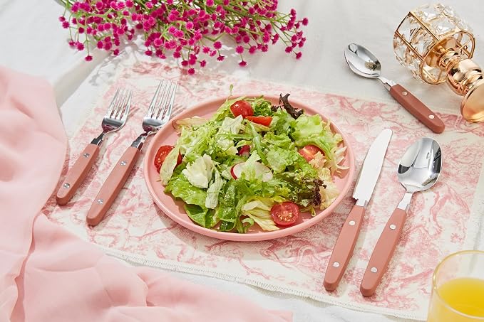 ANNOVA Silverware Set, Retro/Rivet Colorful Stainless Steel Tableware Kitchen Flatware Set Utensils, Includes Dinner Knives, Forks, Spoons, Salad Forks & Dessert Spoons (Brown, 20 Pieces)