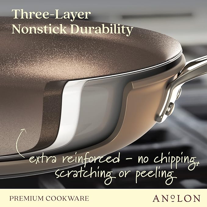 Anolon Ascend Hard Anodized Nonstick Saucepan/Saucepot and Lid - Good for All Stovetops (Gas, Glass Top, Electric & Induction), Dishwasher & Oven Safe with Stainless Steel Handle, 4 Quart - Bronze