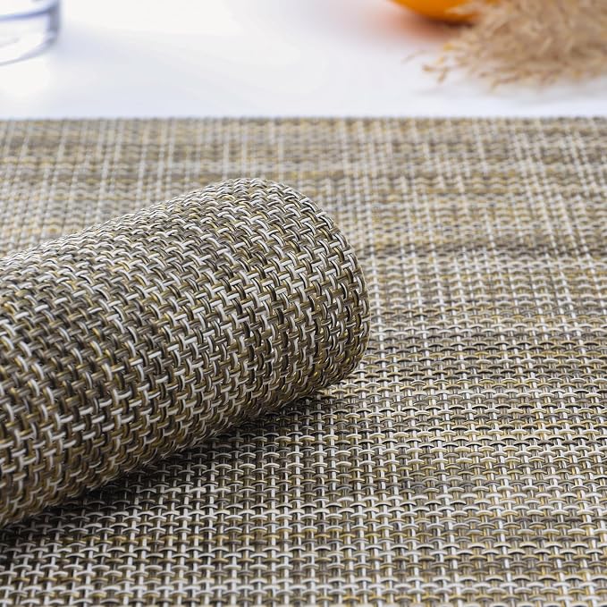Myir JUN Placemats Set of 8 Kitchen and Dining Table Placemats | Vinyl Placemats Place Mats Indoor/Outdoor Set of 8 Washable Table Mats Non-Slip Place mats for Dining Table, Caramel