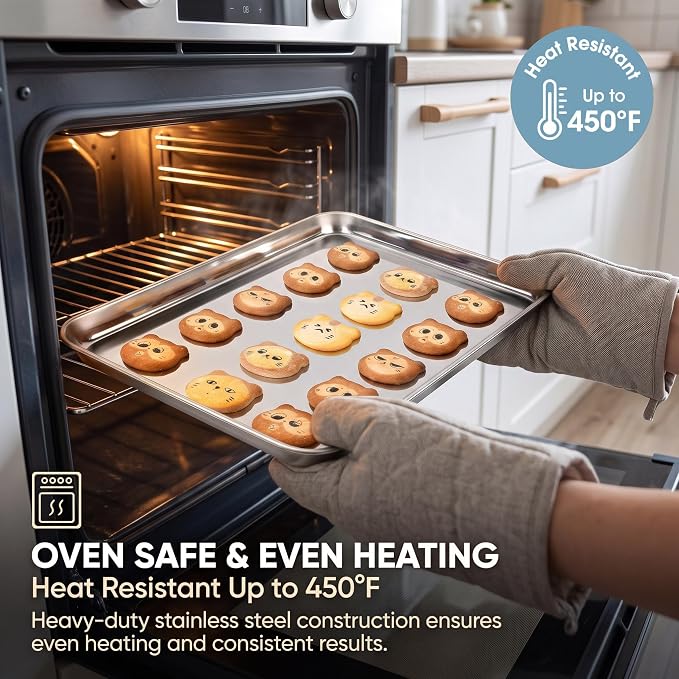 TeamFar Baking Sheet, 16"x 12"x 1" Stainless Steel Cookie Sheet Pan | Set of 2, Baking Pans Trays for Roasting/Cooking, Non-toxic & Healthy, Heavy Duty & Sturdy, Dishwasher Safe - Set of 2