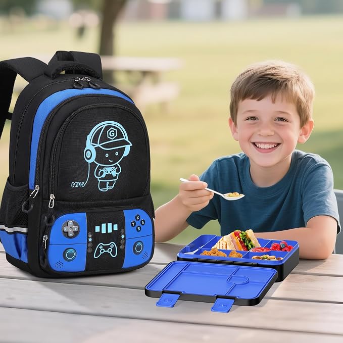 Backpack for School Boys, Cool Luminous Gamer Boys Schoolbag | with Lunch Box & Pencil Case Set for Kids Teens Elementary Middle School, Bookbag Glow In The Dark