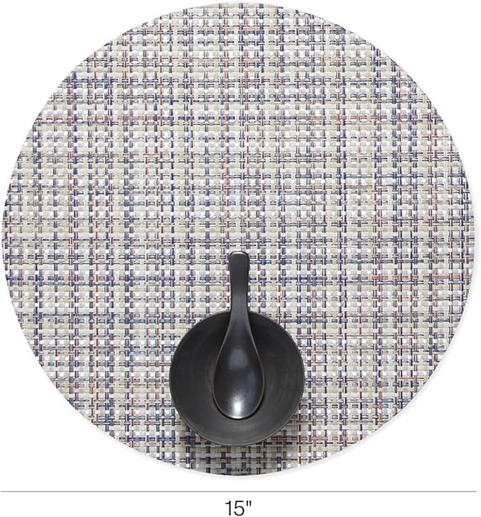 Chilewich Basketweave Placemats, Woven Round Placemats Set of 4 | Reusable, Stain-Resistant, Indoor/Outdoor Tabletop Protection, Bon Bon, 15"