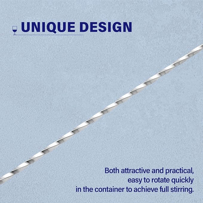 Bar Spoon Cocktail Mixing Stirrers, 6Pcs, 12” Long Handle, Silver | 18/8 Stainless Steel, Long Drink Spoons, for Stirring Coffee & Cocktails