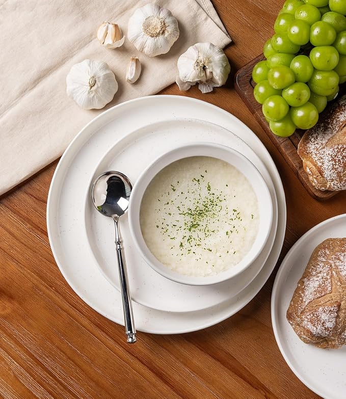 Ceramic Dinnerware Set for 4, 12-Piece Plates and Bowls Set | Handmade Reactive Glaze Dish Set, Scratch Resistant, Oven & Microwave & Dishwasher Safe, White Speckled
