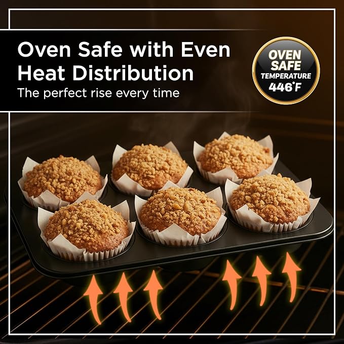 Wrenbury Jumbo Muffin Pan 6 Cup Set of 2 - Nonstick XL Deep Muffin Pan for Baking 3.75" Cup - Big Cup Tin - Oversized Extra Large Cupcake Mold - PTFE Free