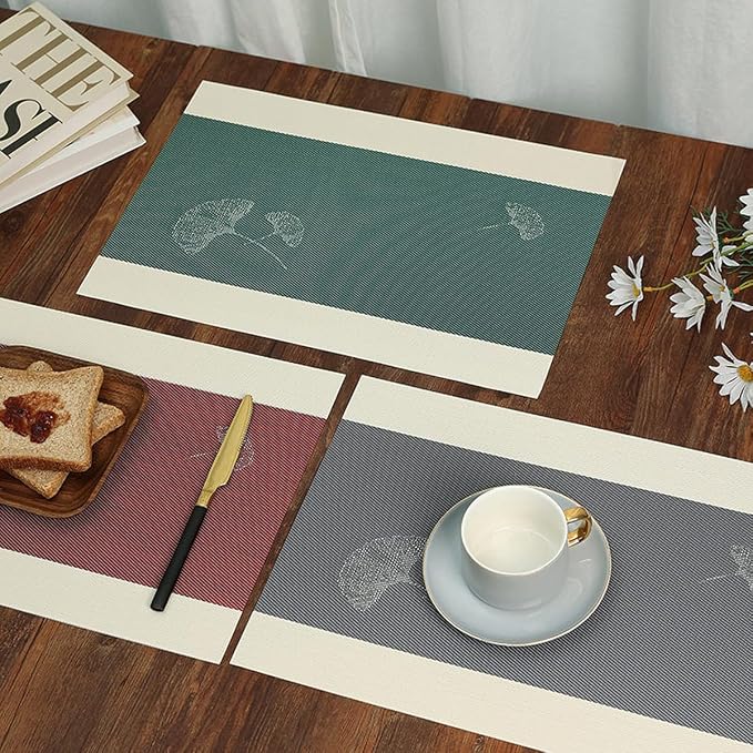 PIGCHCY Rustic Placemats Set of 6, Easy to Clean Placemats Washable Non-Slip Luxurious Durable Table Mats for Home/Dining Room Decoration (Green,18 X 12 inches)