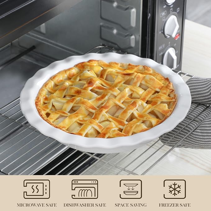 MALACASA 40 Oz Ceramic Pie Pan 9 Inch, Fluted Pie Dish for Quiche | Baking, Versatile for Quiche, Pie, Tart, Casserole, Oven, Microwave, Dishwasher Safe, Non-Stick Glaze, Even Heat Distribution