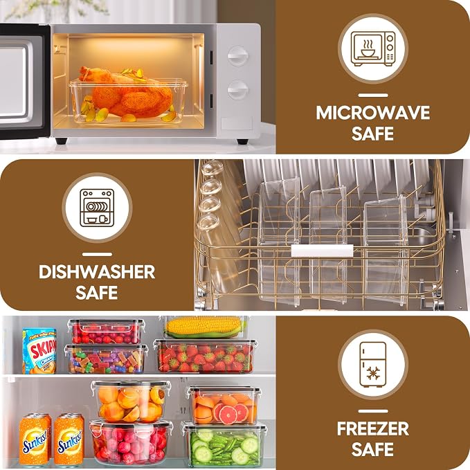KEMETHY 60 PCS Food Storage Containers with Lids Airtight, Total 737oz, BPA-free, Food-grade, Eco-friendly Material, Leak Proof Plastic Containers, Microwave/Dishwasher Safe