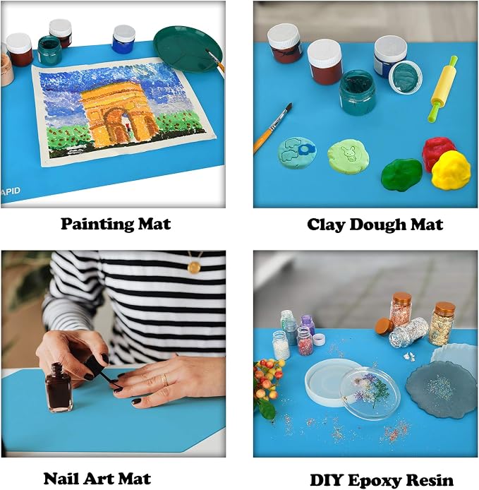 Sapid Large Silicone Sheet for Crafts Silicone Mat for Resin Art Painting | Extra Thick Jewelry Casting Mats, Nonstick Nonslip for Epoxy Resin, Art Painting, Heat-Resistant Counter Mat 20"x27.9", Blue