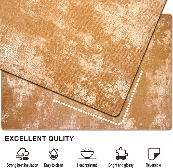 Faux Leather Placemats Set of 4, 11.8"x17.7", Apricot | Reversible Table Mats, Waterproof, Stain & Heat Resistant, Easy Clean for Dining, Gatherings, Outdoor
