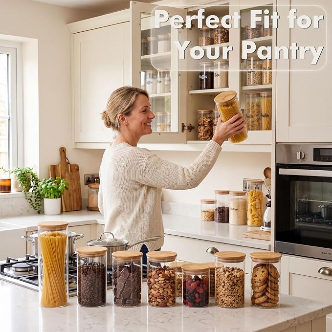 6-Pack 0.6Qt Small Round Glass Storage Jars with Bamboo Lids | Minimalist Kitchen Organizer,Pantry Storage Container,Food Storage Container,Scandinavian Style Storage,Nordic Style Storage