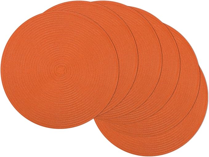 SHACOS Round Placemats Set of 6 Polyester 15 inch Round Braided Place Mats Washable Non Slip Kitchen Dining Table Mats Autumn Fall Placemats Decor, Bright Orange