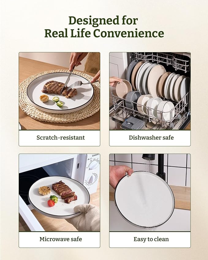 Famiware Nebula 18-Piece Dinnerware Set, White with Black Rim | Stoneware Dish Set for 6, Plates and Bowls, Microwave and Dishwasher Safe, Chip and Scratch Resistant