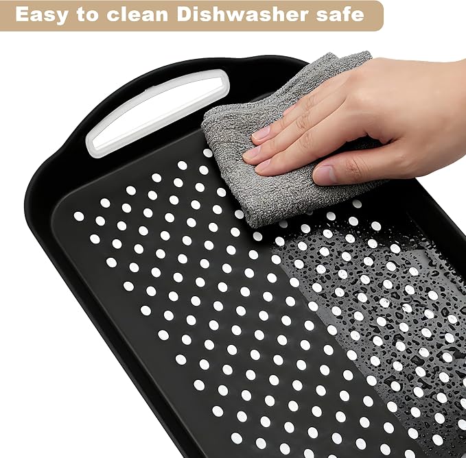 Non-Slip Lap Tray Set of 2, Black | Dishwasher safe rectangular serving trays with handles. Perfect for couch, bed, desk. Sturdy, easy to clean