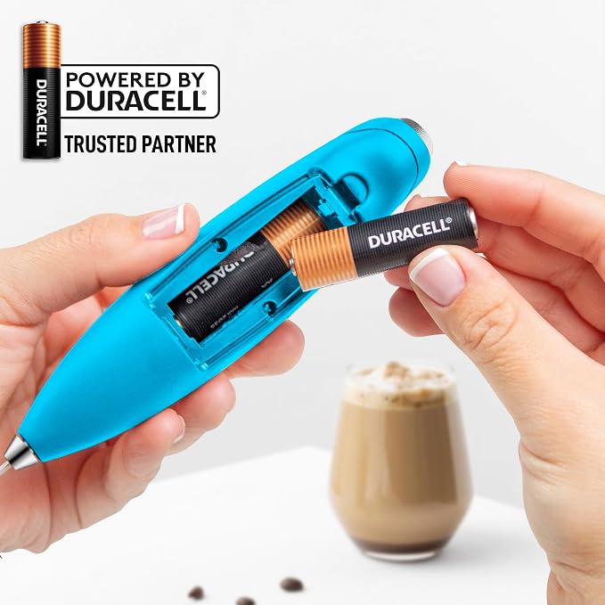 Zulay Kitchen Powerful Milk Frother Wand With Duracell Batteries - Ultra Fast Handheld Drink Mixer - Electric Whisk Foam Maker for Coffee, Lattes, Cappuccino & Matcha - Double Whisk - Teal