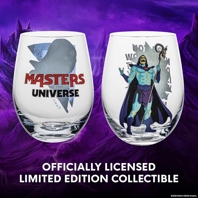 Dragon Glassware x Masters of the Universe Skeletor Wine Glasses, 18 oz | Stemless Wine Glasses Set of 2; MOTU Wine Glass Tumblers; Official Masters of the Universe 2026 Movie Merch