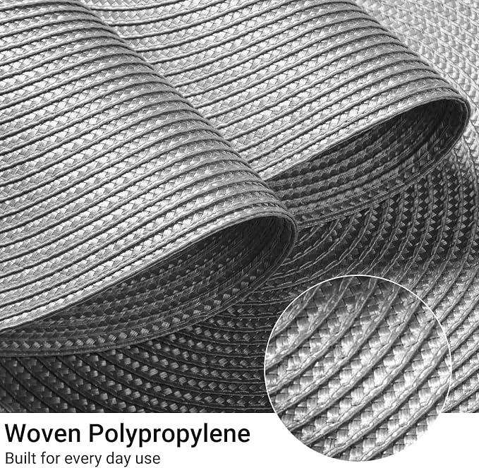 FunWheat Round Braided Placemats Set of 6 Table Mats for Dining Tables Woven Washable Non-Slip Place mats 15 inch(Grey, 6pcs)