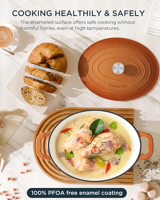 Enameled Cast Iron Dutch Oven - 9.3QT Dutch Oven Pot with Lid & Cotton Potholders - Heavy-Duty Non Stick Casserole Pot for Braising, Stews, Roasting, Baking, Suitable for All Stovetops, Vibrant Orange