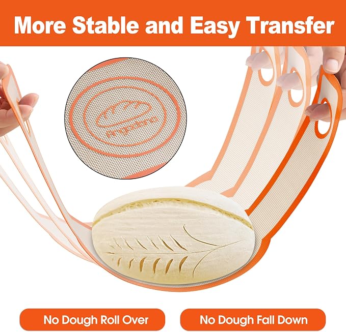 Silicone Bread Sling Oval and Round - Non-Stick & Easy Clean Reusable Oval Bread Baking Mat for dutch oven. With Long Handles Sourdough Bread Baking mat tools supplier Liner (Orange)