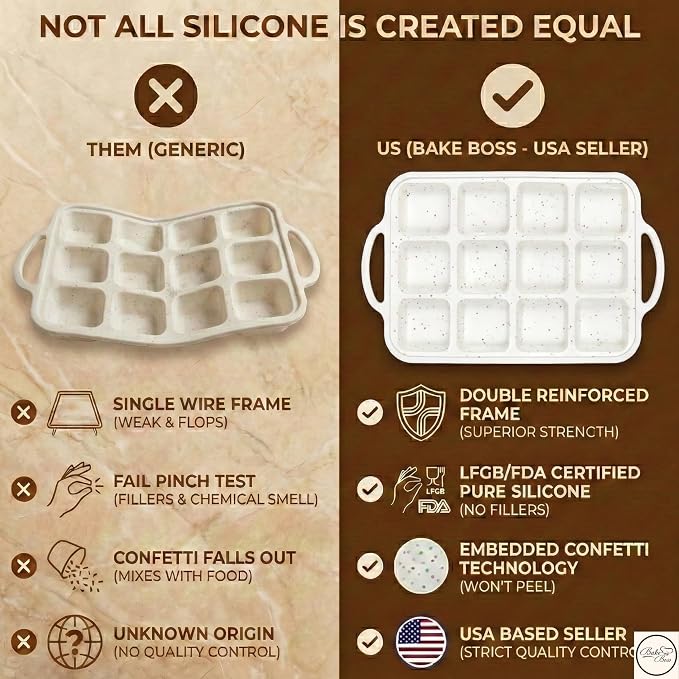 Silicone Brownie Pans with Dividers - 2 PACK - CREAM | Metal Reinforced Silicone Brownie Pans for Baking, Nonstick Brownie Pan, Easy Release Surface, Dishwasher Safe