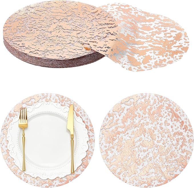 120PCS Disposable Gold Placemats Set,13 Inch Rose Gold Foil Table Mat Bulk | Metallic Mesh Pressed Round Charger Doilies for Table, Paper Placemat for Wedding Dining Birthday Party Home Decor(Cloud)