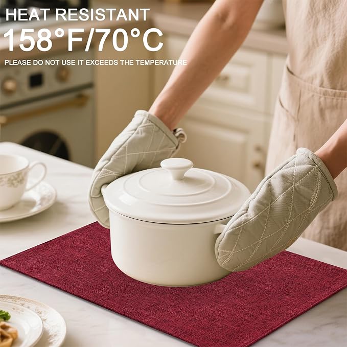Homaxy Cloths Placemats for Dining Table Set of 6, 13" x 19", Red | Heat Resistant, Washable, Cotton Linen Blend Table Mats, Easy to Clean Place Mats, Indoor Outdoor