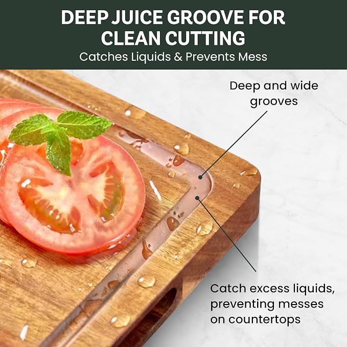 Bamboo Cutting Board for Kitchen - 17" Large Wooden Cutting Board, Heavy Duty Chopping Board with Side Handles, Deep Juice Groove, Reversible Charcuterie & Cheese Board for Meat and Serving