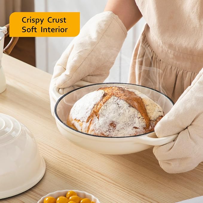 Velaze 5 QT Enameled Cast Iron Dutch Oven for Bread Baking with Dome Lid | Traps Steam for Crispy Artisan Sourdough Bread,Oven Safe,Ergonomic Handles,Gift for Bakers and Bakery Style Loaves,White