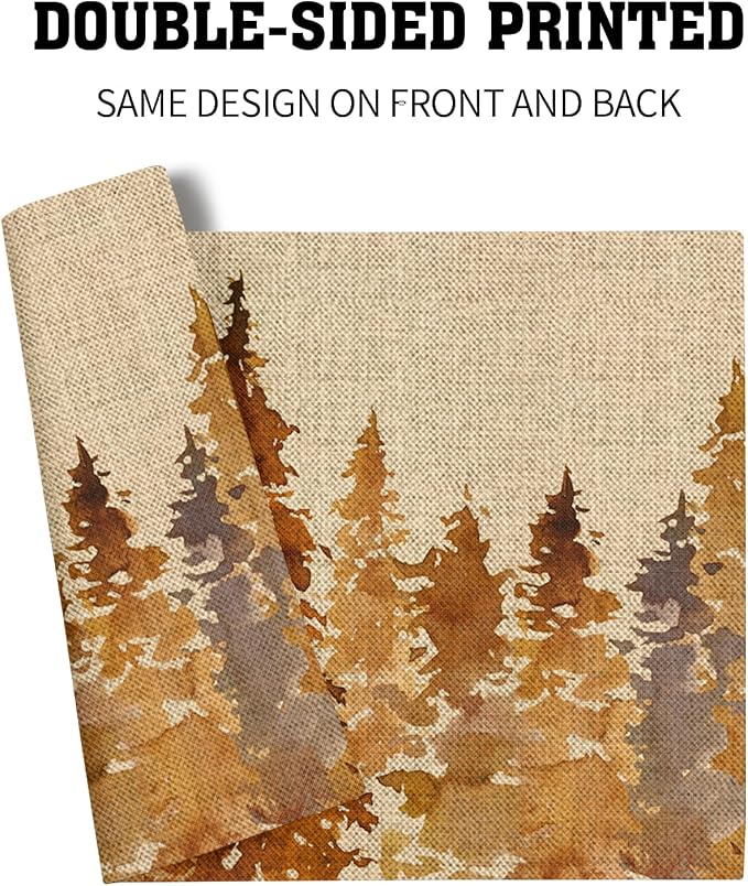 Fall Tree Placemats Set of 6 18x12 Inch Autumn Forest Linen Place Mats Heat-Resistant Washable Wipeable Orange Pine Tree Table Mat for Party Kitchen Dining Room Dinner Table Decor