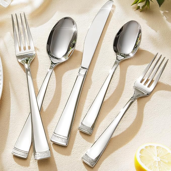 20-Piece Flatware Set, 18/10 Stainless Steel Silverware Set for 4 | Bead Edge Design, Mirror Polished Finish, Dishwasher Safe, Elegant Table Setting, Ideal for Daily Meals & Entertaining