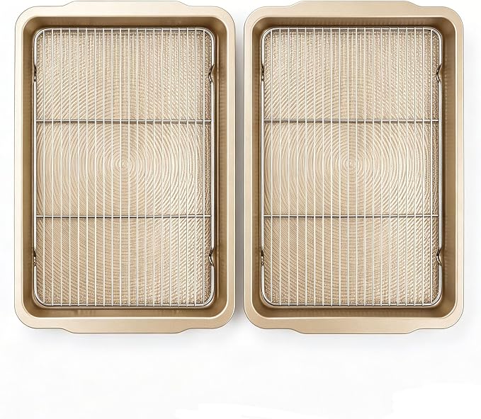 4-Piece Baking Set, 2 Nonstick 17'' Carbon Steel Baking Pans with 2 Raised Wire Racks | Deep Baking Sheets with Cooling Rack, Heavy Duty Baking Tray Cooking Sheet Pan, Kitchen Cookware Set