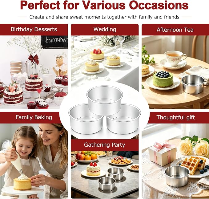 LIANYU 4 Inch Cake Pan Set of 2, Mini Round Cake Tins for Baking | Premium Stainless Steel, Metal Baking Pans for Birthday Wedding Party Christmas, Dishwasher & Oven Safe
