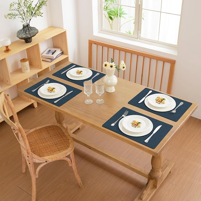 FROMHEART Faux Leather PU Placemats Set of 6 (Dark Blue,11.8" x 17") | Waterproof,Heat/Oil Stain-Resistant Table Mat–Reversible,Non-Slip,Easy to Clean Place Mats for Kitchen,Dining,Indoor/Outdoor