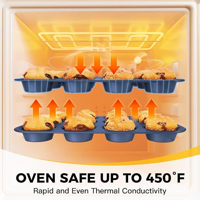 Bakeware Sets, Baking Pans Set, Nonstick Oven Pan for Kitchen with Wider Grips, 10-Piece Including Rack, Cookie Sheet, Cake Pans, Loaf Pan, Muffin Pan, Pizza Pan - Blue