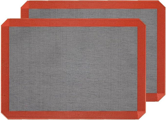 Hermerlee Perforated Silicone Baking Mats, 2 PCS Eclair Silicone Mat for Half Sheet，Tray Pan Liners Perfect Bakeware for Making Cookies, Macarons, Bread and Pastry,11.8"x 15.7" (Corner Cut)