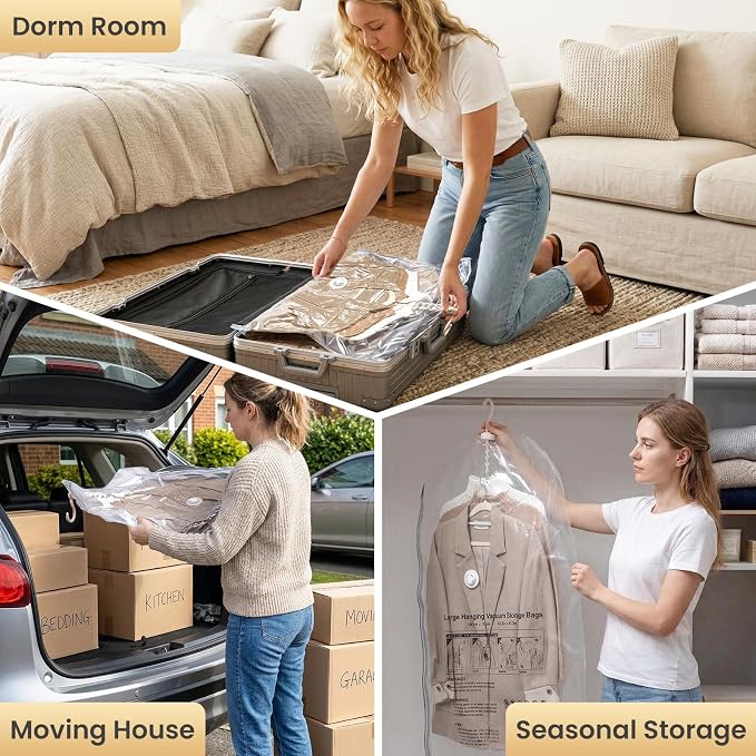 TAILI Hanging Vacuum Storage Bags for Clothes,6 Combo with Pump | Vacuum Seal Bags for Clothing Travel, Electric Pump, Winter Clothes Storage Closet Organizers, Coats, Suits and Jackets