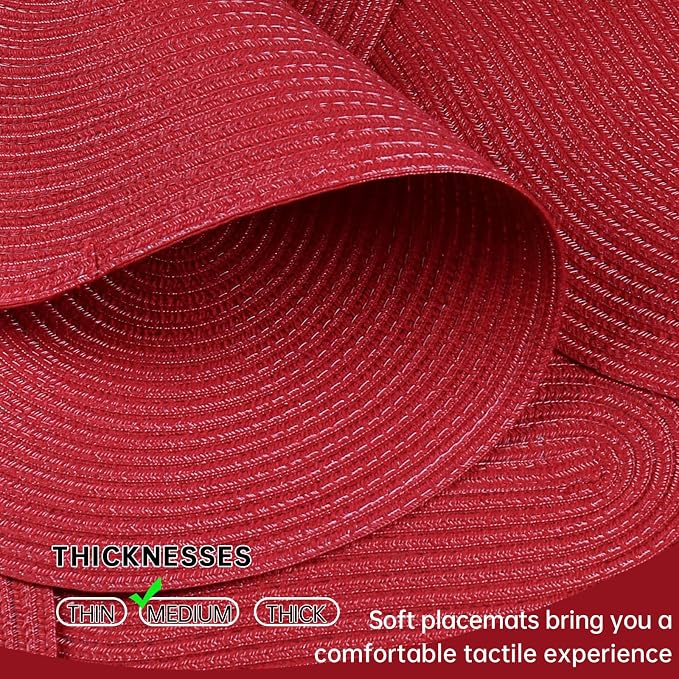 Placemats Set of 8, Woven Oval Braided Dining Table Mats(Red) | 12 x 17.5 Inch Size Fits Plates and Flatware; Hand Washable and Heat Resistant for Kitchen Use, with Farmhouse and Boho Style