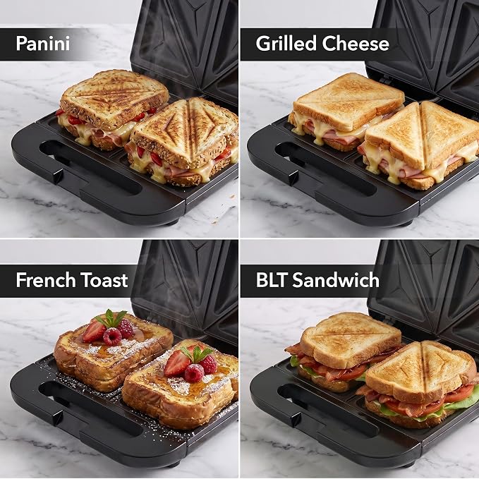 OVENTE Electric Sandwich Maker, 750W Non-Stick Plates, Black GPS401B | Perfect for Grilled Cheese, Tuna Melts, Omelets, French Toast, Breakfast Favorites, Light Meals, and Snacks