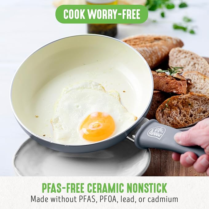 GreenLife 16 Piece Ceramic Nonstick Pots & Pans Cookware Set, Gray | PFAS-Free Nonstick Coating, Stockpot, Frying Pans, Saucepans, Sauté Pan, Stay-Cool Handles, Dishwasher & Oven Safe up to 350F