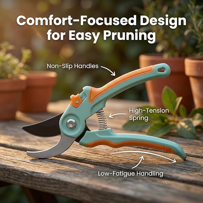 NEXON Pruning Shears 2-Pack — 8" Bypass Hand Pruner & 6.25" Precision Snips, SK5 Steel Blades with Non-Stick Coating, Lightweight Garden Shears for Roses, Flowers & Shrubs, Blue